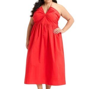 Universal Thread Red Halter Midi Dress Plus Size 2X Smocked Pockets Summer ❤️